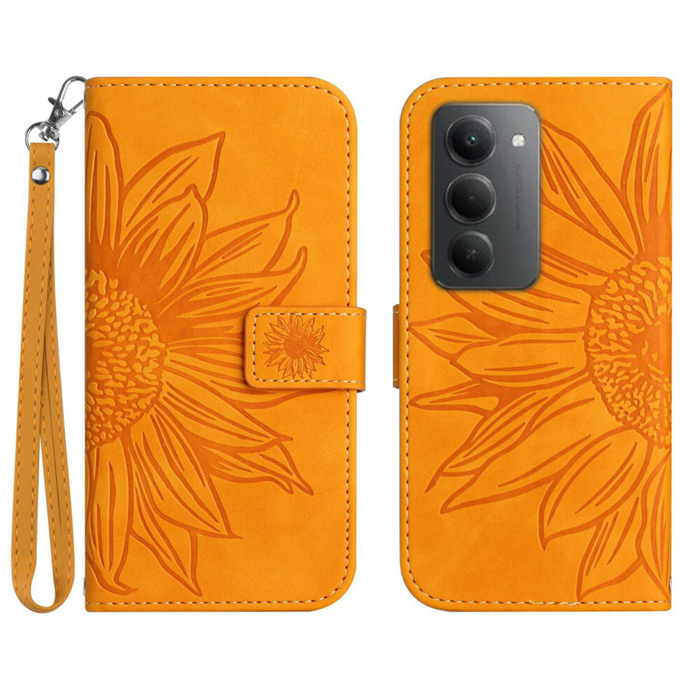 (Yellow) For Xiaomi Redmi 15 5G (Global) (169Mm) Case Sunflower Imprint Leather Wallet Phone Cover With Wrist Strap Yellow 6914286739094