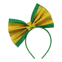 Patrick's Day Shamrock Desings Striped-Golden green bow hea