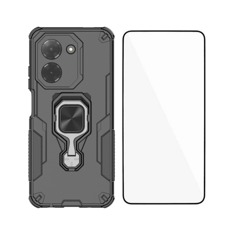 (Black) For Xiaomi Redmi A5 4G (171.7Mm) Phone Case Wanlonfeng Pc Tpu Back Cover Kickstand With Tempered Glass Black 6914287731691