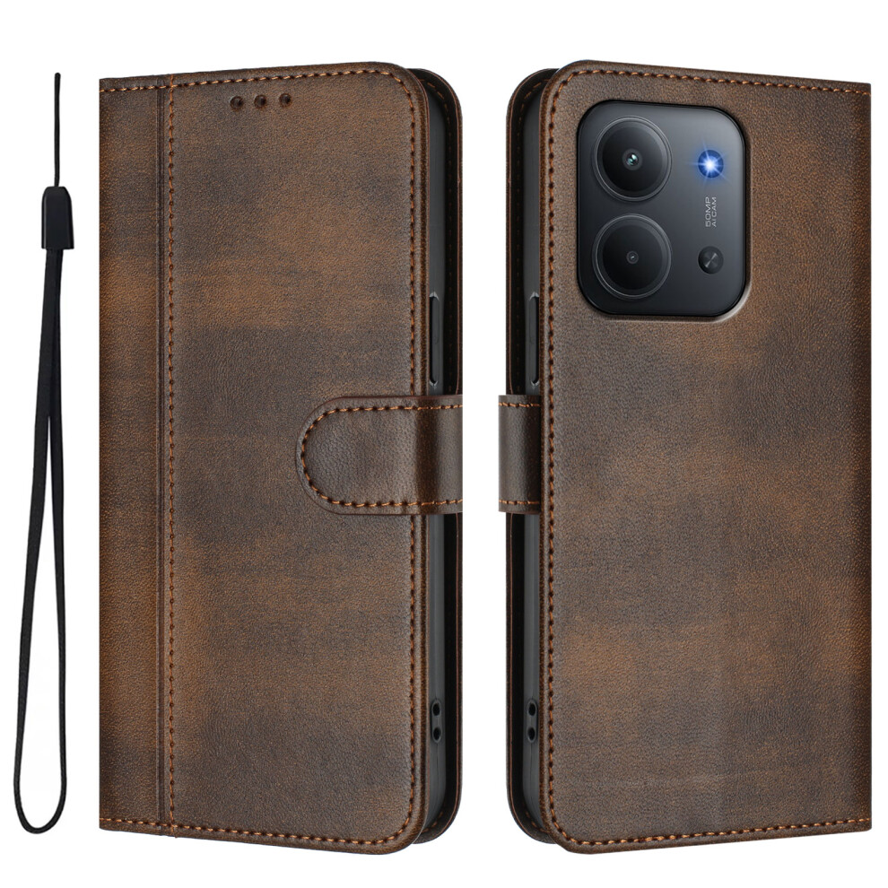 (Brown) For Xiaomi Redmi 15C 4G (Global) (171Mm) / Poco C85 4G (171Mm) Cases Wallet Stand Retro Texture Leather Phone Cover With Lanyard Brown 6914280903903