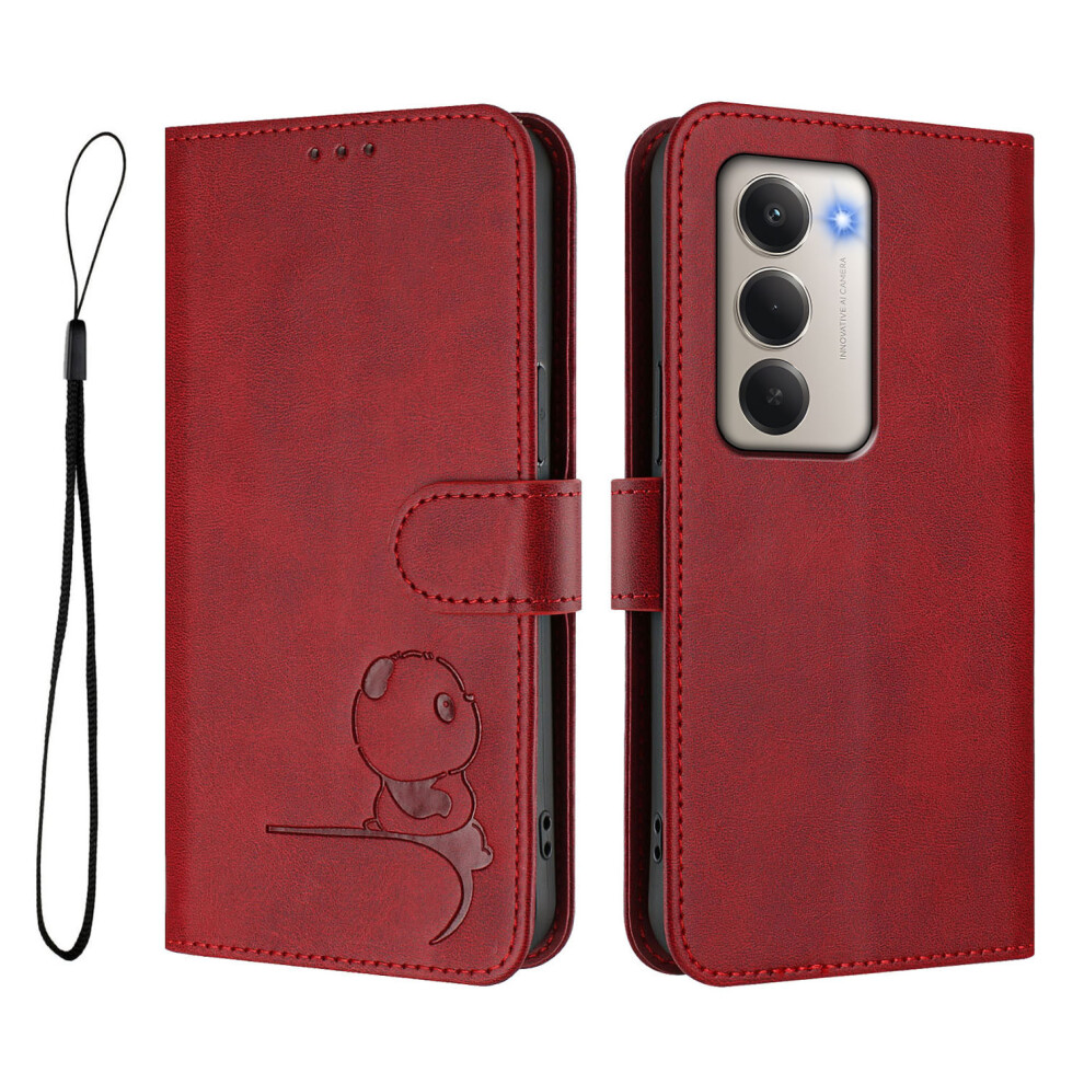 (Wine ) For Xiaomi Mi 15 5G (Global) (169Mm) Case Panda Imprint Rfid Blocking Wallet Leather Phone Cover With Wrist Strap Red 6914280221045