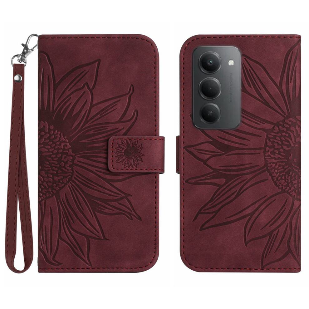 (Wine ) For Xiaomi Mi 15 5G (Global) (169Mm) Case Sunflower Imprint Leather Wallet Phone Cover With Wrist Strap Red 6914280744438