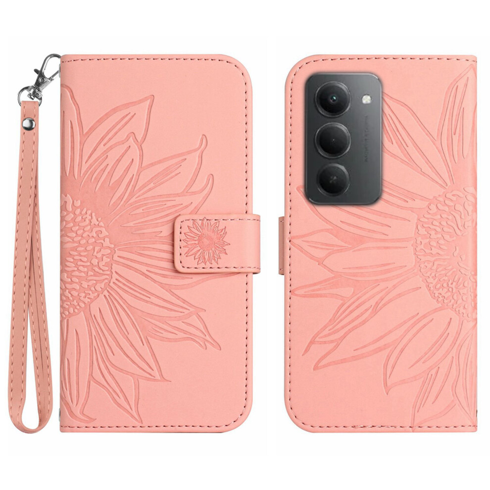 (Pink) For Xiaomi Redmi 15 5G (Global) (169Mm) Case Sunflower Imprint Leather Wallet Phone Cover With Wrist Strap Pink 6914282696285