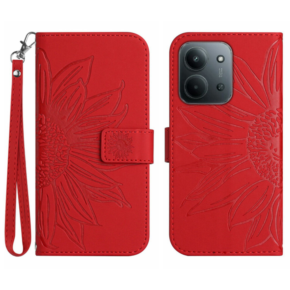 (Red) For Xiaomi Mi 15C 4G (Global) (171Mm) / Poco C85 4G (171Mm) Case Sunflower Imprint Leather Wallet Phone Cover With Wrist Strap Red 6914280064475