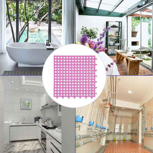 Bathroom Mat Featuring Prevent Slipping Technology, Splicable Floor Mat with Comfortable Texture for Wet Areas, Interlocking Design with Hollow Struct 1