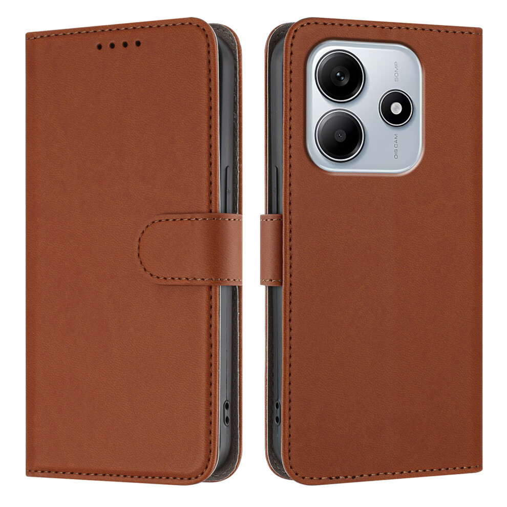 (Coffee) For Xiaomi Redmi Note 14 4G (164.84Mm) Leather Case Solid Color Phone Cover With Wallet Brown 6914287258532