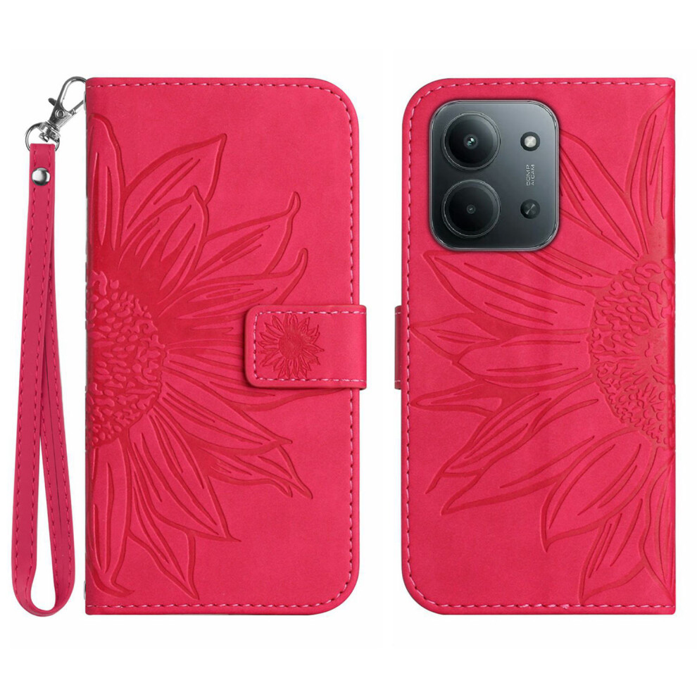 (Rose) For Xiaomi Redmi 15C 4G (Global) (171Mm) / Poco C85 4G (171Mm) Case Sunflower Imprint Leather Wallet Phone Cover With Wrist Strap 6914287239418