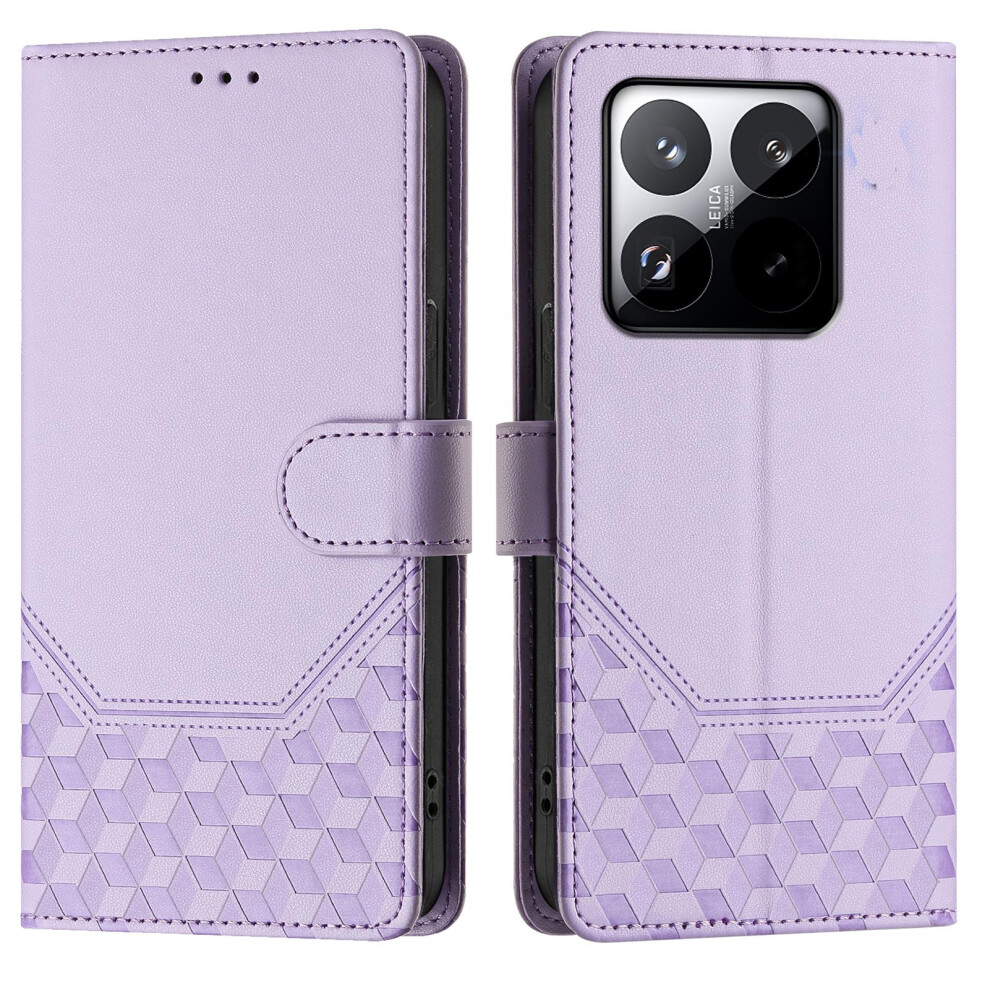 (Light ) For Xiaomi 15T Case Imprinted Honeycomb Rfid Blocking Leather Phone Cover With Strap Purple 6914284177836