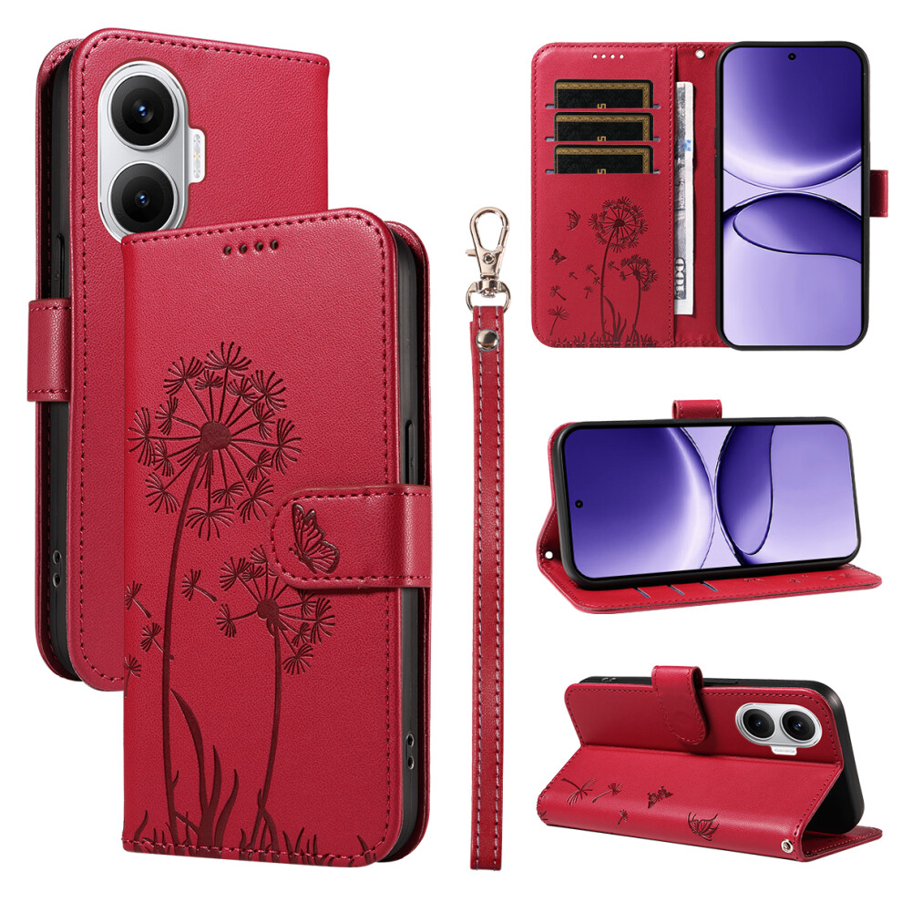 (Red) For Xiaomi Poco F7 5G / Mi Turbo 4 Pro 5G Leather Wallet Case With Strap Dandelion Imprint Phone Stand Cover Red 6914288888301