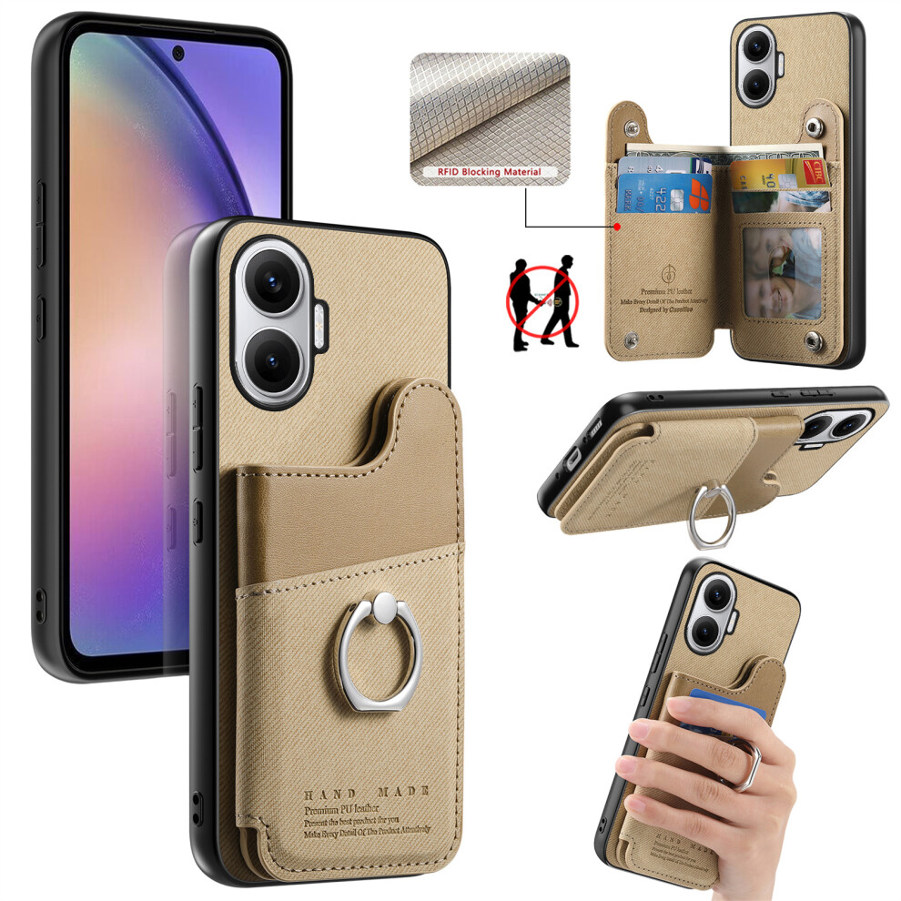 (Khaki) For Xiaomi Redmi Turbo 4 Pro 5G Case With Card Holder Kickstand Leather + Tpu + Pc Phone Cover 6914284130312