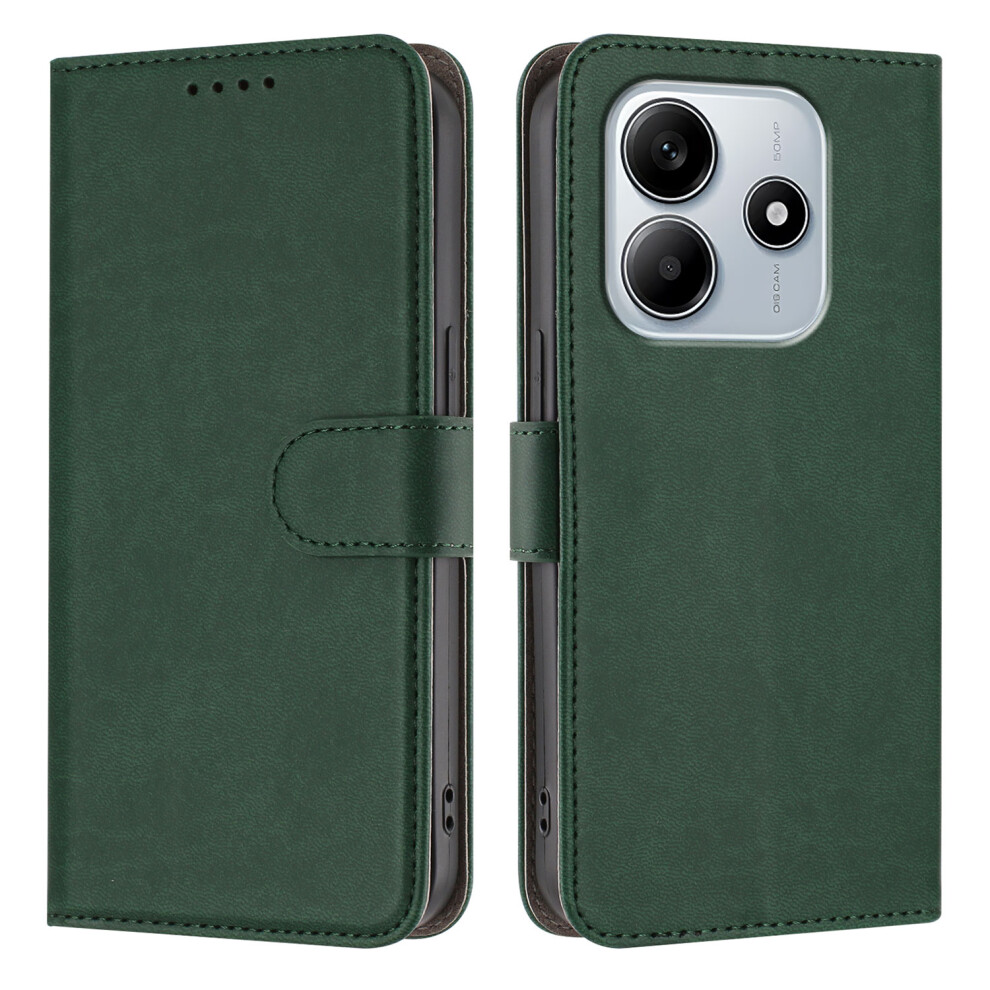 (Blackish ) For Xiaomi Redmi Note 14 4G (163.25Mm) Leather Case Solid Color Phone Cover With Wallet Green 6914288753845