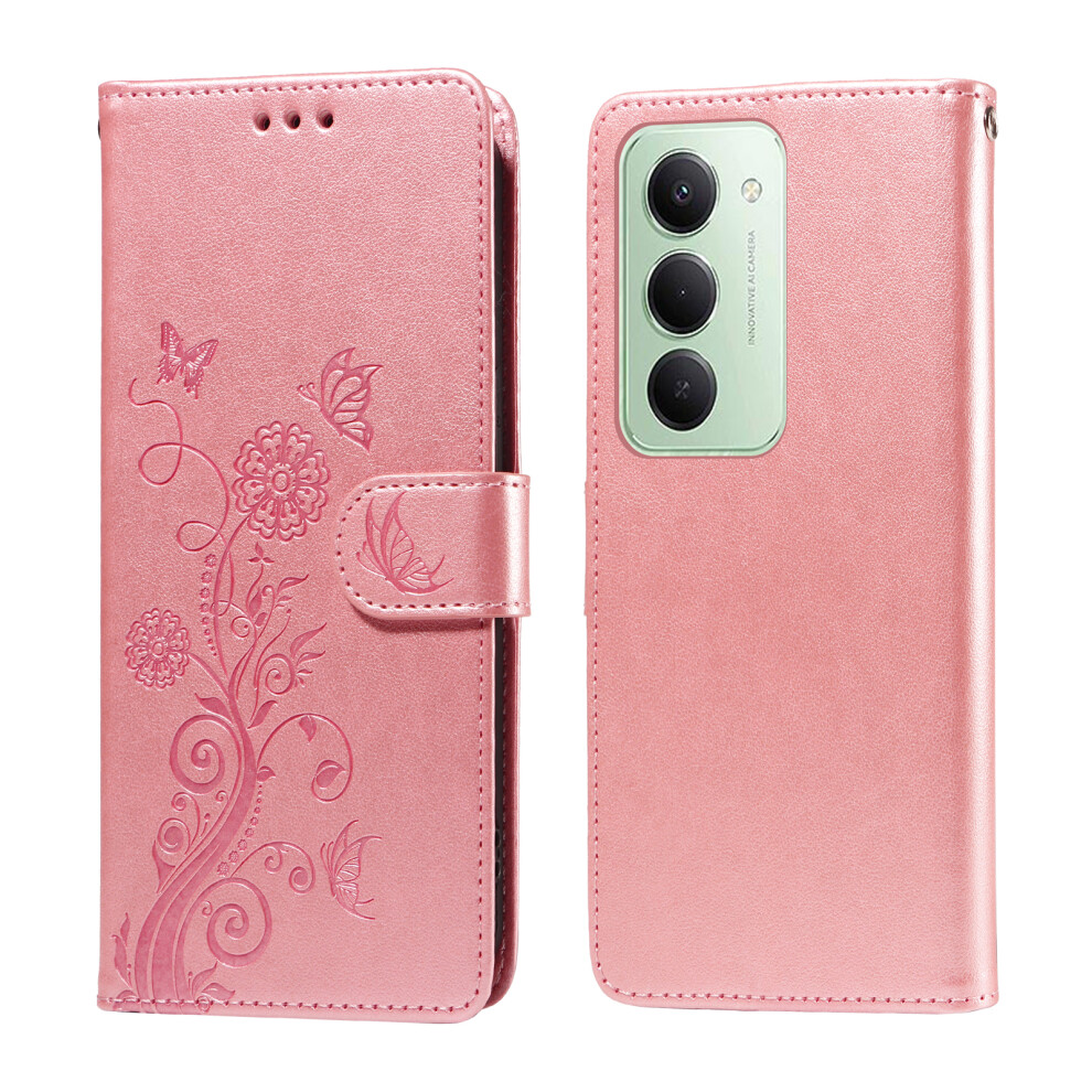 (Pink) For Xiaomi Redmi 15 5G (Global) (169Mm) Leather Case Butterfly Floral Imprint Wallet Stand Cover Pink 6914282328636