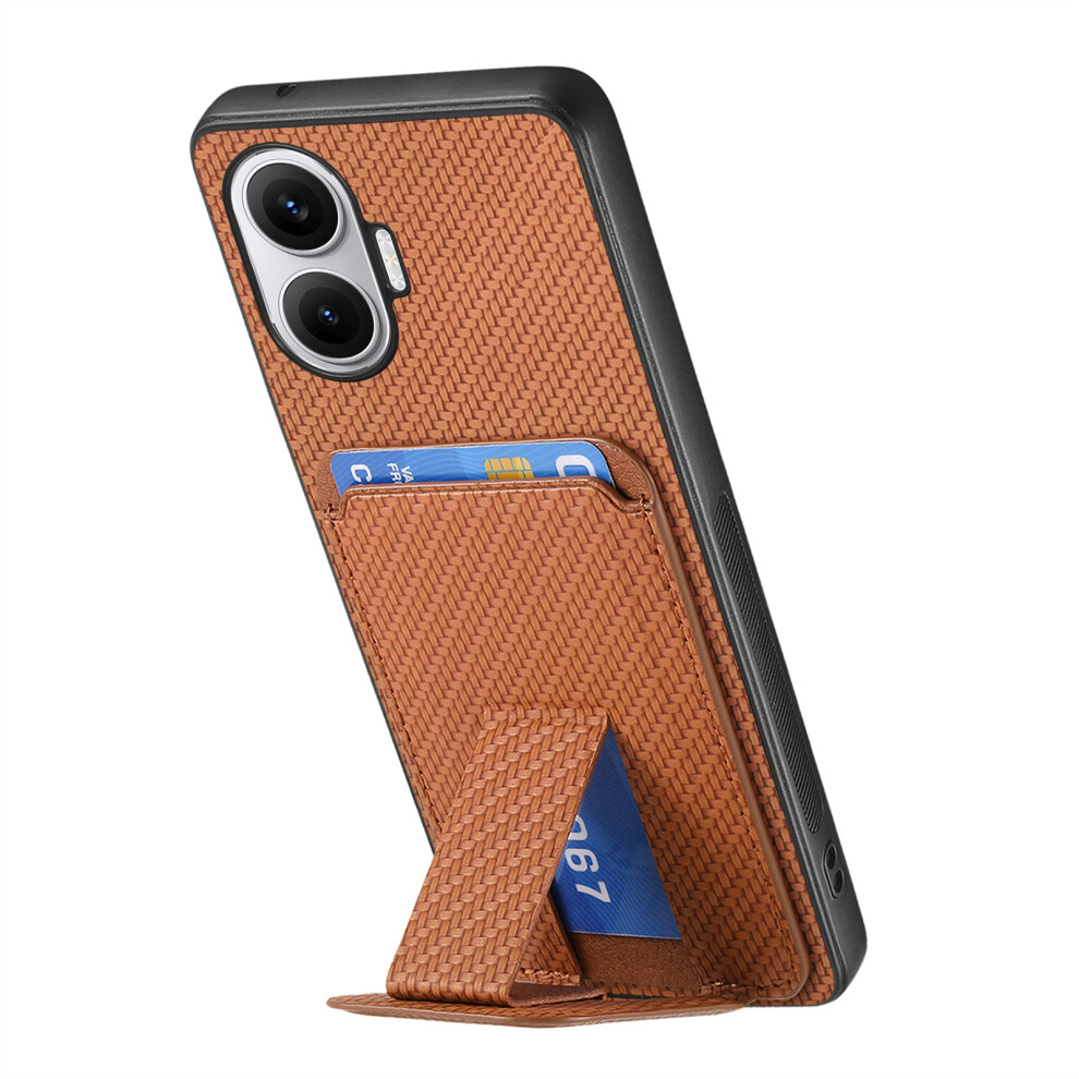 (Brown) For Xiaomi Redmi Turbo 4 Pro 5G Case Card Holder Carbon Fiber Texture Leather Coated Tpu Phone Cover Brown 6914280581033