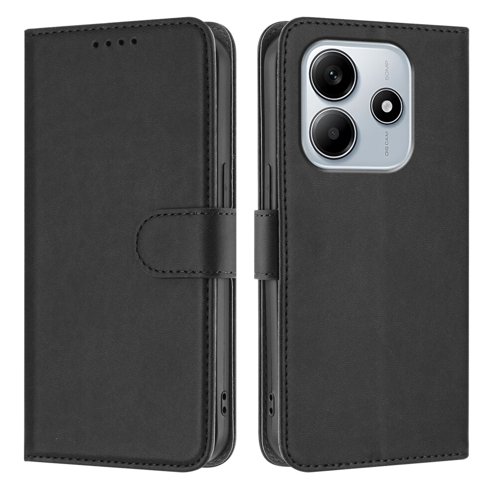 (Black) For Xiaomi Redmi Note 14 4G (164.84Mm) Leather Case Solid Color Phone Cover With Wallet Black 6914287126848