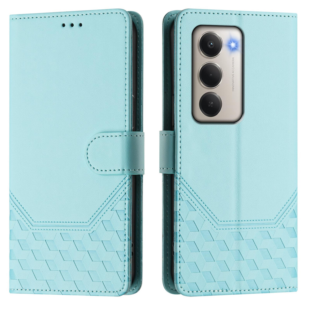 (Mint ) For Xiaomi Redmi 15 5G (Global) (169Mm) Case Imprinted Honeycomb Rfid Blocking Leather Phone Cover With Strap Green 6914282270041