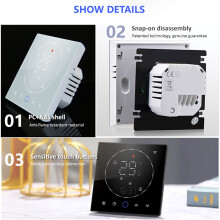 Wifi-compatibele slimme thermostaat, programmeerbare temperatuurregelaar, touchscreen, spraakbediening, energiebesparend, handmatige modus,