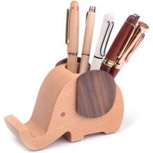 Decorazione da scrivania dal design unico a forma di elefante, portapenne multifunzionale in legno di faggio e noce, organizer per cancelleria per