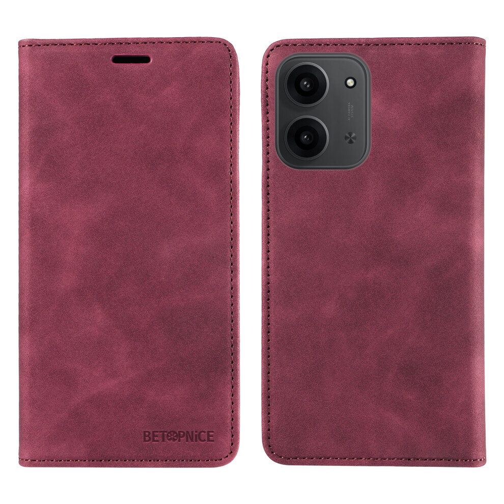 (Red) For Xiaomi Mi 15C 4G (Global) (171Mm) / Poco C85 4G (171Mm) Case Betopnice Magnetic Closure Rfid Blocking Wallet Stand Leather Red 6914285716737