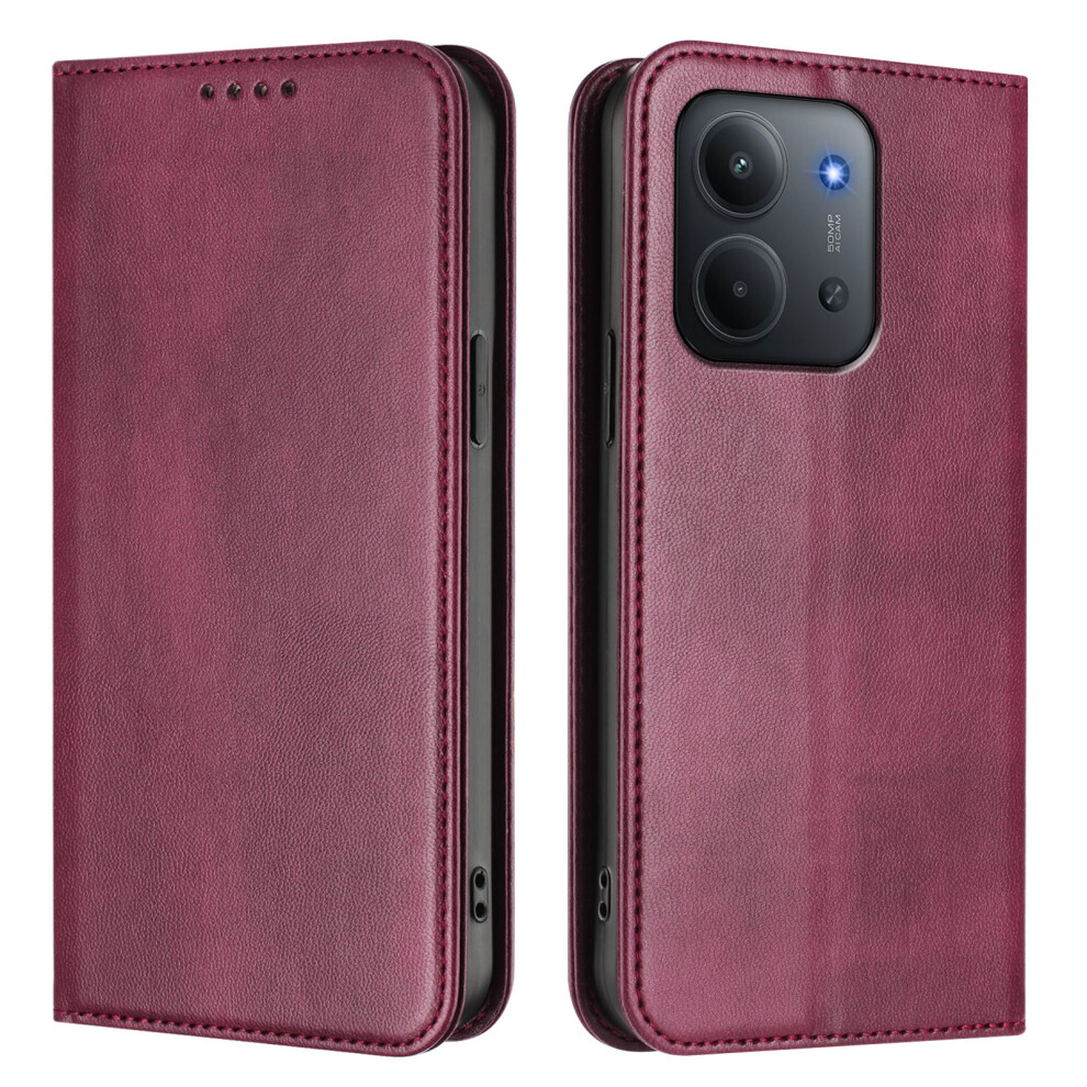 (Wine ) For Xiaomi Mi 15C 4G (Global) (171Mm) / Poco C85 4G (171Mm) Wallet Cases Retro Texture Rfid Blocking Leather Phone Cover Red 6914285922138