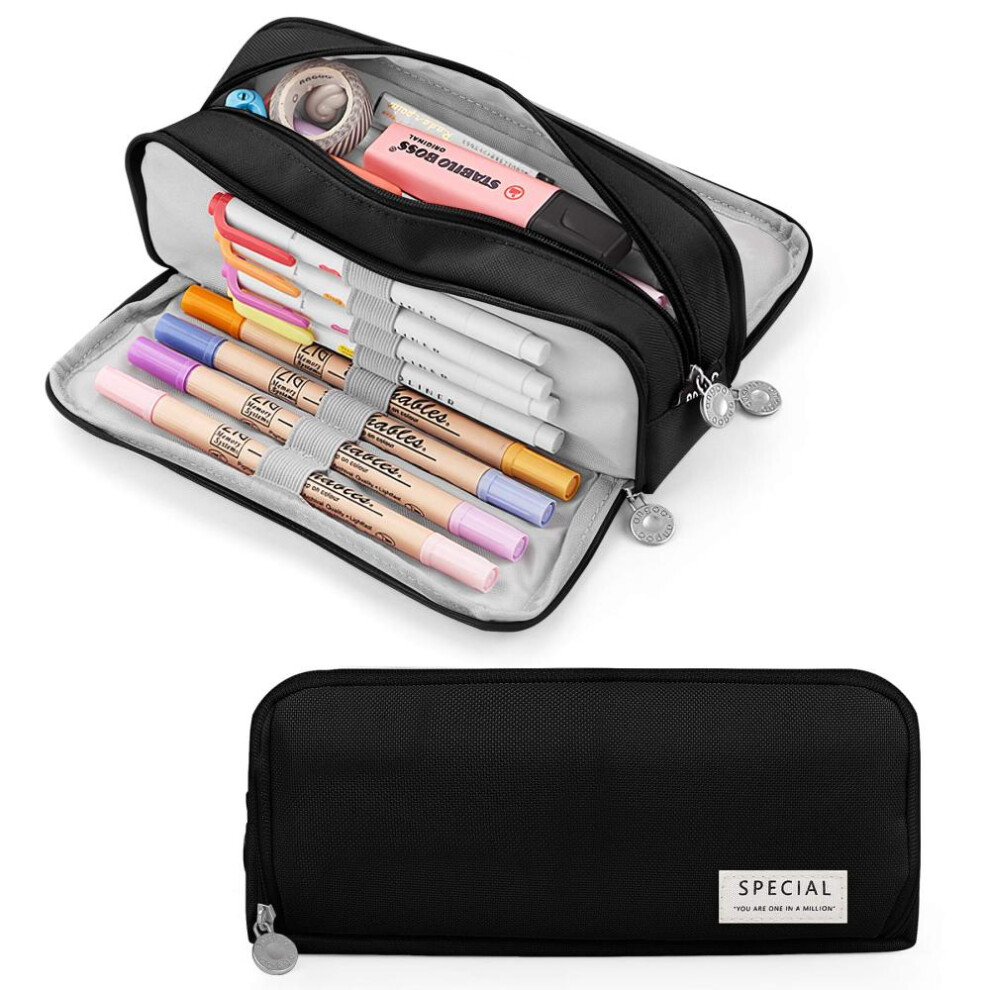 Pencil Case With 3 Compartments, Large Capacity Pencil Pouch For School And Office, Waterproof Washable Organizer With Thoughtful Structure, Multi-Pur 9486358038833