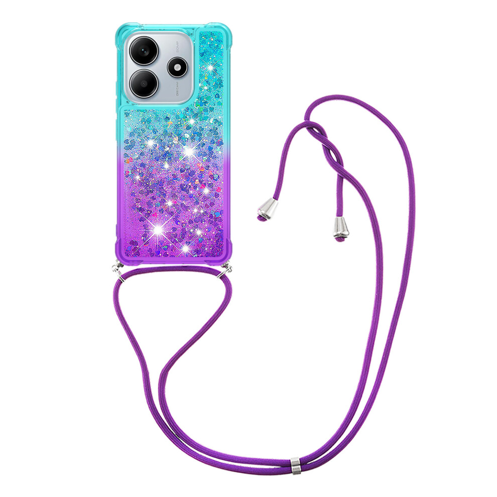 (Sky Blue / Purple) For Xiaomi Redmi Note 14 4G (164.84Mm) Phone Case Gradient Quicksand Tpu Back Cover With Long Strap Blue,Purple 6914285825538