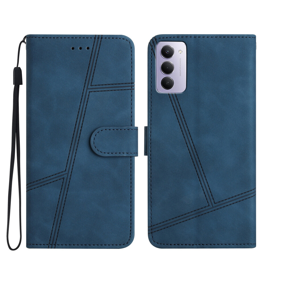 (Blue) For Xiaomi Redmi 15 5G (Global) (169Mm) Case Lines Imprinted Flip Leather Retro Phone Cover With Wrist Strap Blue 6914289425444