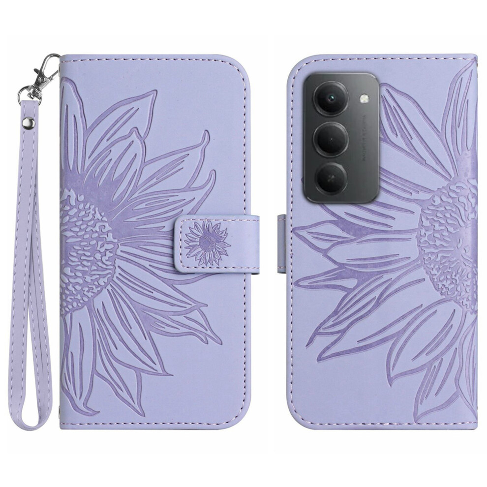 (Light ) For Xiaomi Redmi 15 5G (Global) (169Mm) Case Sunflower Imprint Leather Wallet Phone Cover With Wrist Strap Purple 6914285160707