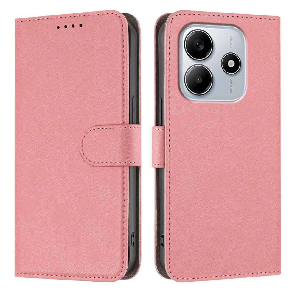 (Pink) For Xiaomi Redmi Note 14 4G (163.25Mm) Leather Case Solid Color Phone Cover With Wallet Pink 6914282417705