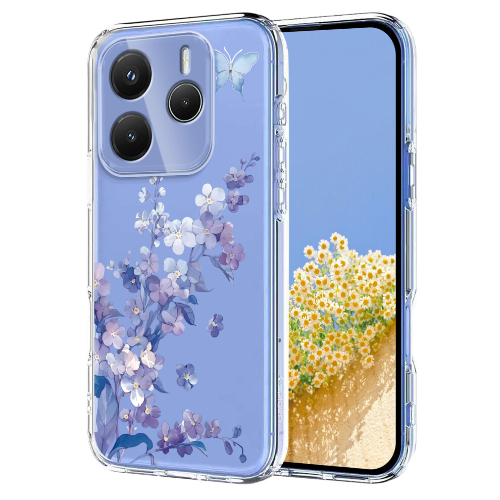 (Violets) For Xiaomi Redmi Note 14 5G Case Butterfly Floral Pattern Printing Tpu Phone Back Cover 6914287359062