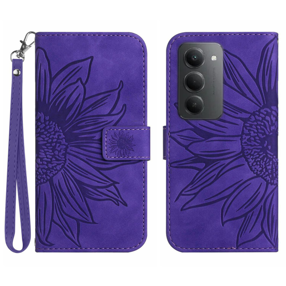 (Dark ) For Xiaomi Redmi 15 5G (Global) (169Mm) Case Sunflower Imprint Leather Wallet Phone Cover With Wrist Strap Purple 6914284171612