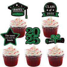 5 Pack Graduation Cake Toppers Set Holiday Cake Decors-Green