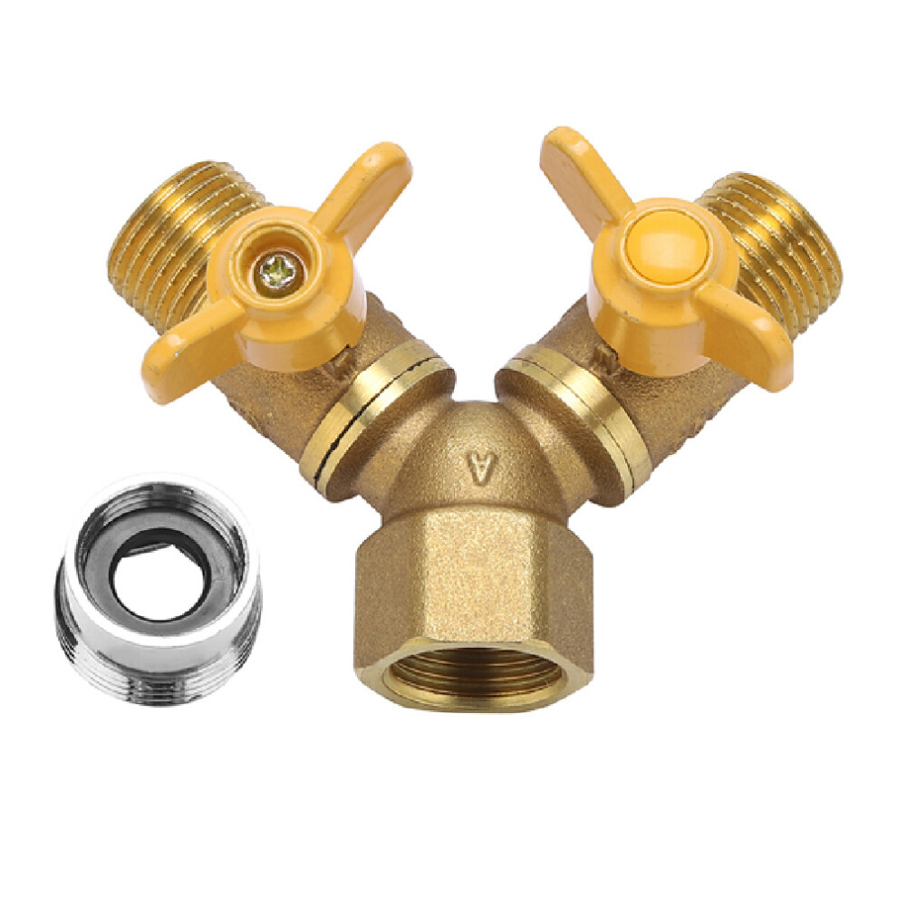 Dual Shut-Off Controls Valve, Brass Splitter With Independent On Off Adjustable Valve, Y Shaped 3 Way Shut Off Ball Valve For Water Flow Management, 9128293250542