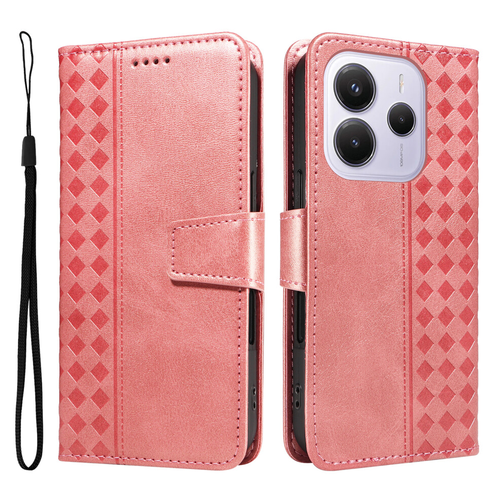 (Rose ) For Xiaomi Redmi Note 14 4G (164.84Mm) Leather Case Wallet Stand Grids Imprinted Phone Cover With Strap Gold 6914287977990