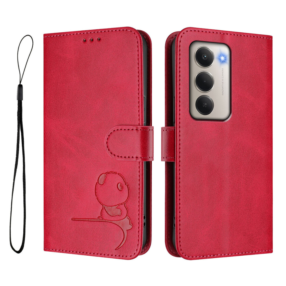 (Rose) For Xiaomi Redmi 15 5G (Global) (169Mm) Case Panda Imprint Rfid Blocking Wallet Leather Phone Cover With Wrist Strap 6914286215086