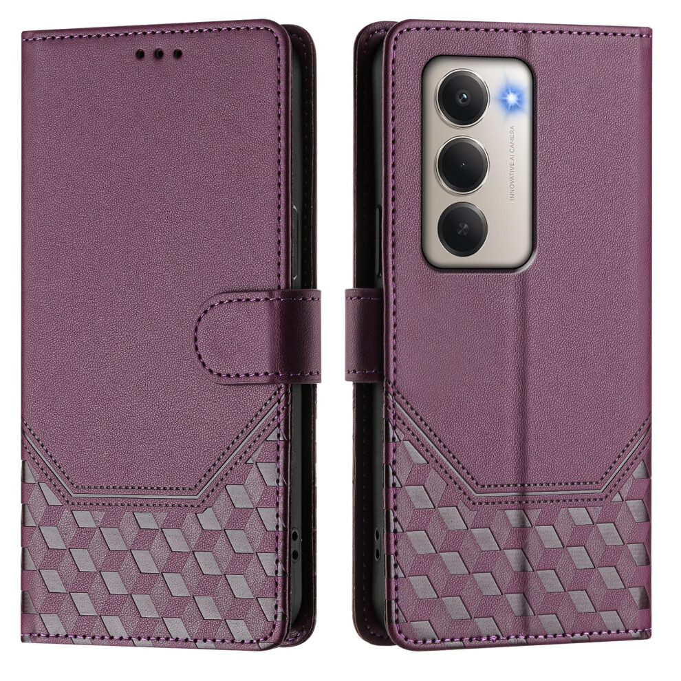 (Dark ) For Xiaomi Redmi 15 5G (Global) (169Mm) Case Imprinted Honeycomb Rfid Blocking Leather Phone Cover With Strap Purple 6914287794399