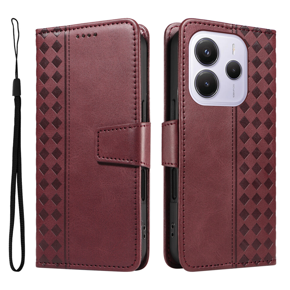 (Wine ) For Xiaomi Mi Note 14 4G (164.84Mm) Leather Case Wallet Stand Grids Imprinted Phone Cover With Strap Red 6914283719549