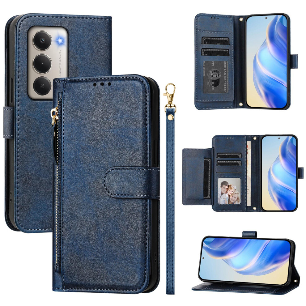 (Blue) For Xiaomi Redmi 15 5G (Global) (169Mm) Case Zipper Pocket Multiple Card Slots Leather Phone Cover Blue 6914285551499