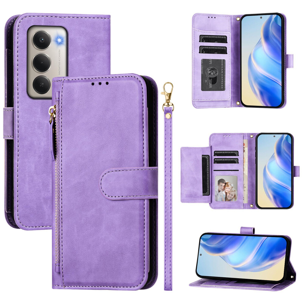 (Purple) For Xiaomi Redmi 15 5G (Global) (169Mm) Case Zipper Pocket Multiple Card Slots Leather Phone Cover Purple 6914289247695