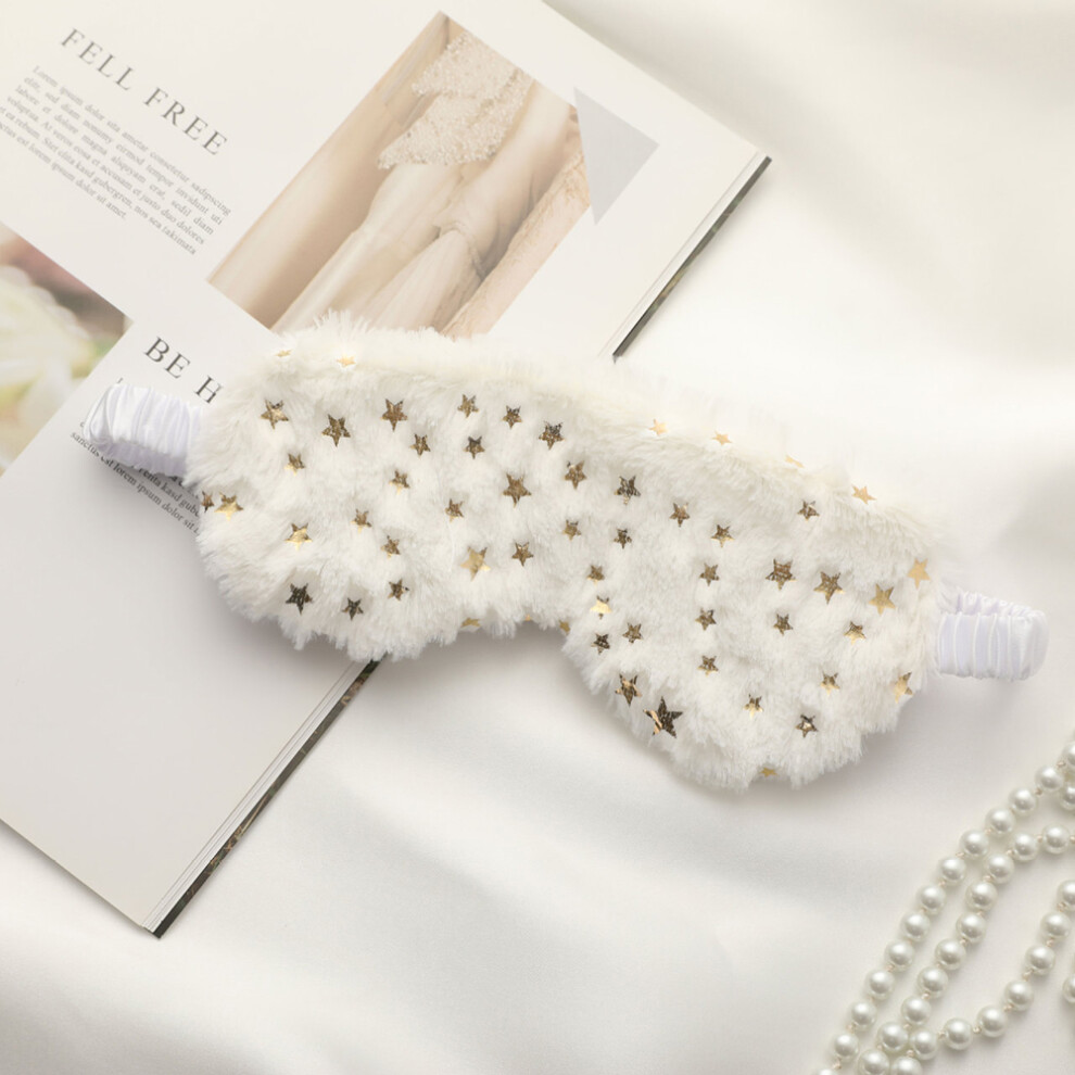 White ( Star) Plush Eye Mask Imitated Silk Sleeping Mask Soft Fluffy Travel Eye Cover For Sleeping