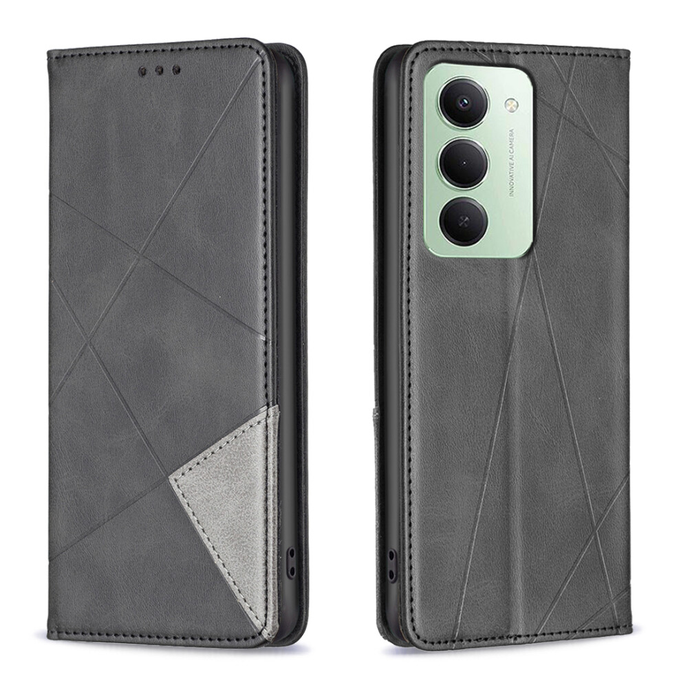 (Black) For Xiaomi Redmi 15 5G (Global) (169Mm) Case Card Slots Geometry Imprint Leather Phone Cover Black 6914287271654