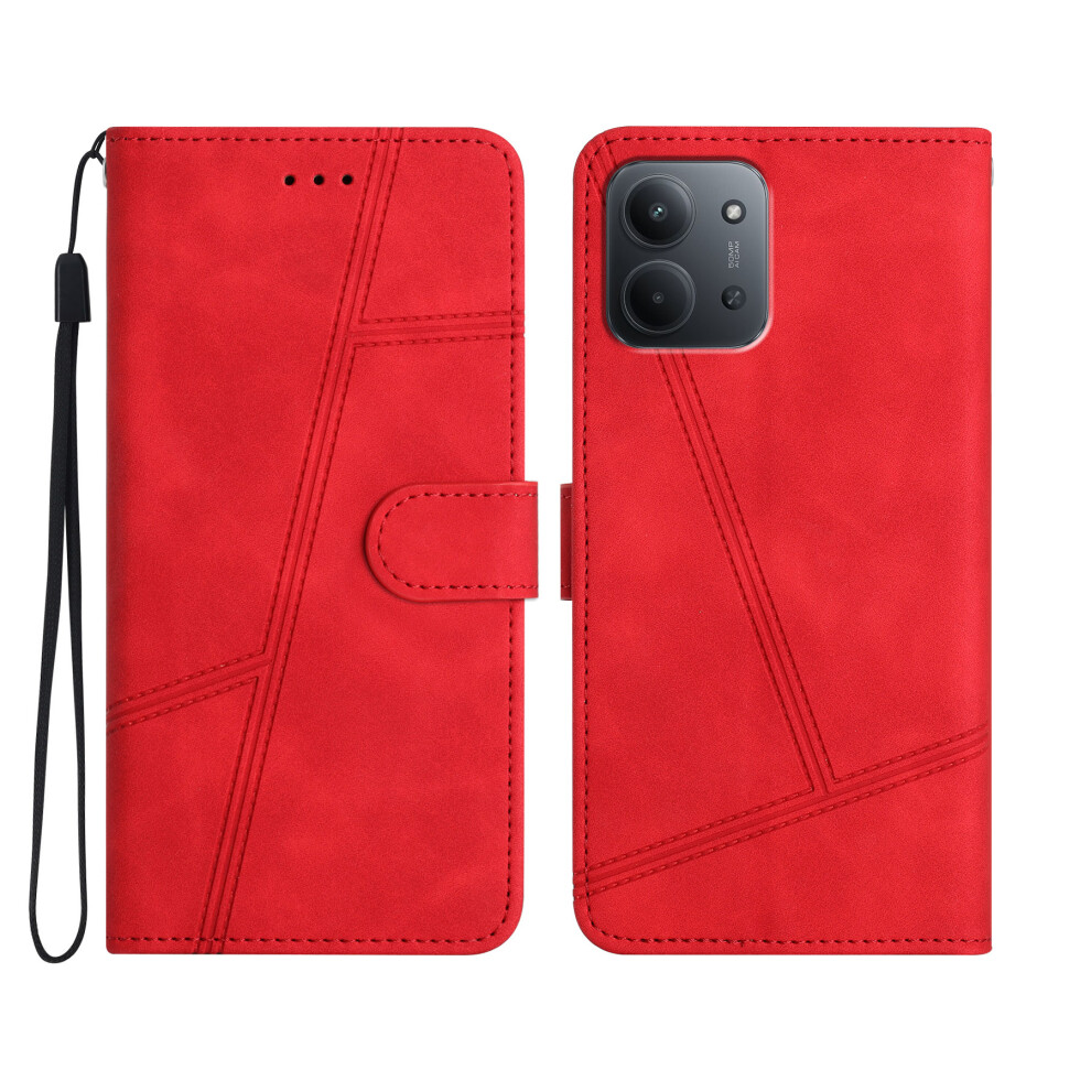 (Red) For Xiaomi Mi 15C 4G (Global) (171Mm) Case Lines Imprinted Flip Leather Retro Phone Cover With Wrist Strap Red 6914280992877