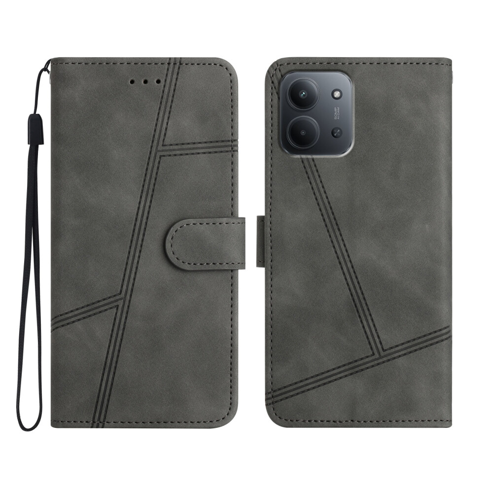 (Grey) For Xiaomi Redmi 15C 4G (Global) (171Mm) Case Lines Imprinted Flip Leather Retro Phone Cover With Wrist Strap Grey 6914282172390