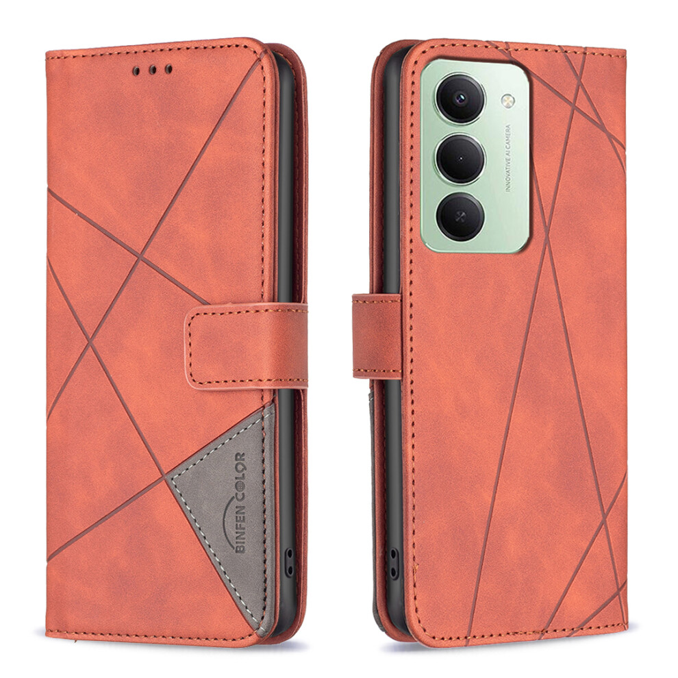 (Brown) For Xiaomi Redmi 15 5G (Global) (169Mm) Phone Case Binfen Color Wallet Stand Geometry Imprinted Leather Cover Brown 6914287517028