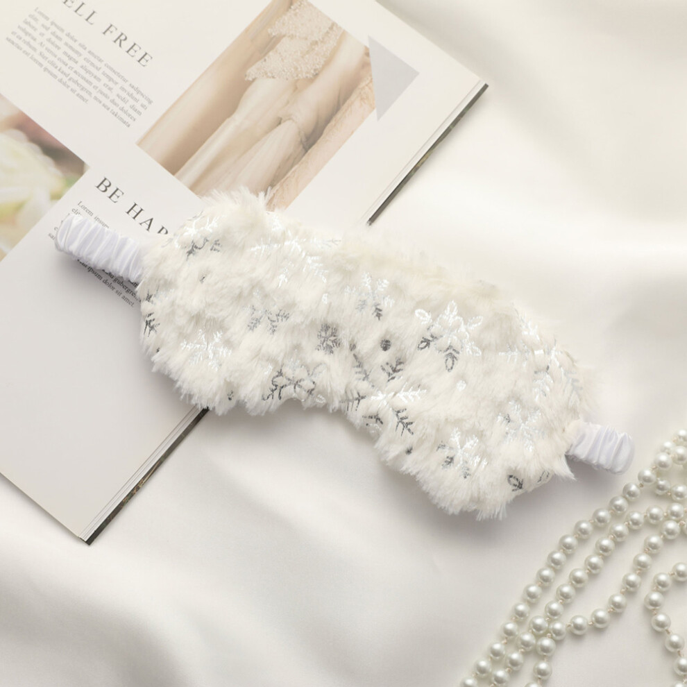 White ( Snowflake) Plush Eye Mask Imitated Silk Sleeping Mask Soft Fluffy Travel Eye Cover For Sleeping