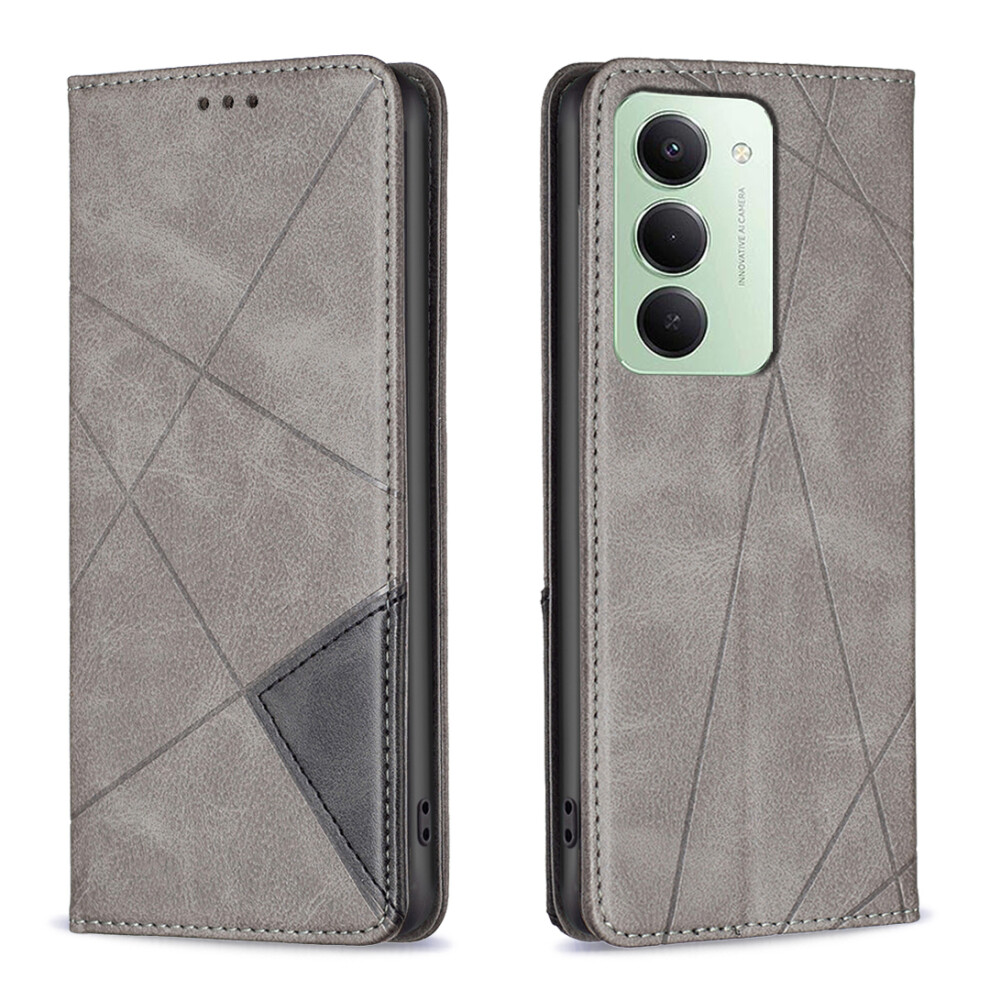 (Grey) For Xiaomi Redmi 15 5G (Global) (169Mm) Case Card Slots Geometry Imprint Leather Phone Cover Grey 6914288563802