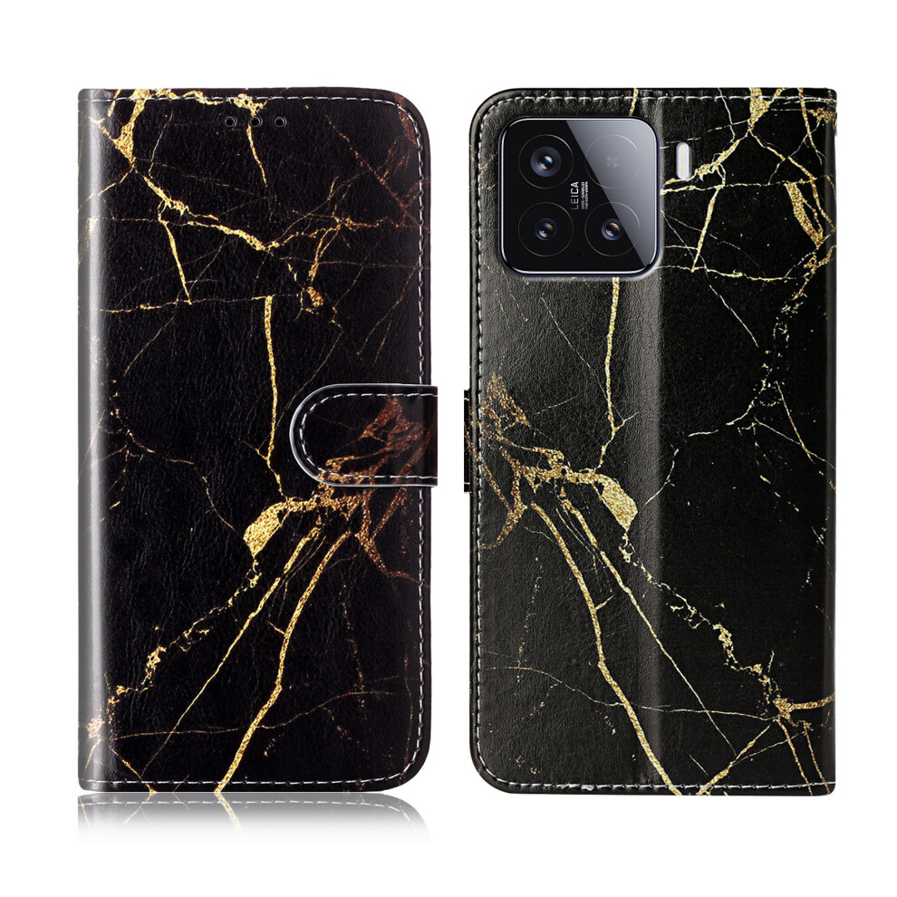 (Black Gold Marble) For Xiaomi 15T Stand Case Marble Painted Folio Flip Leather Wallet Phone Cover Black,Gold 6914287417441