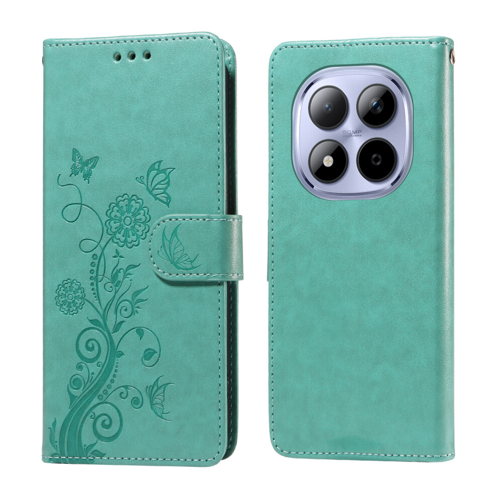 (Green) For Xiaomi Redmi Note 15 Pro 5G Leather Case Butterfly Floral Imprint Wallet Stand Cover Green 6914283687206