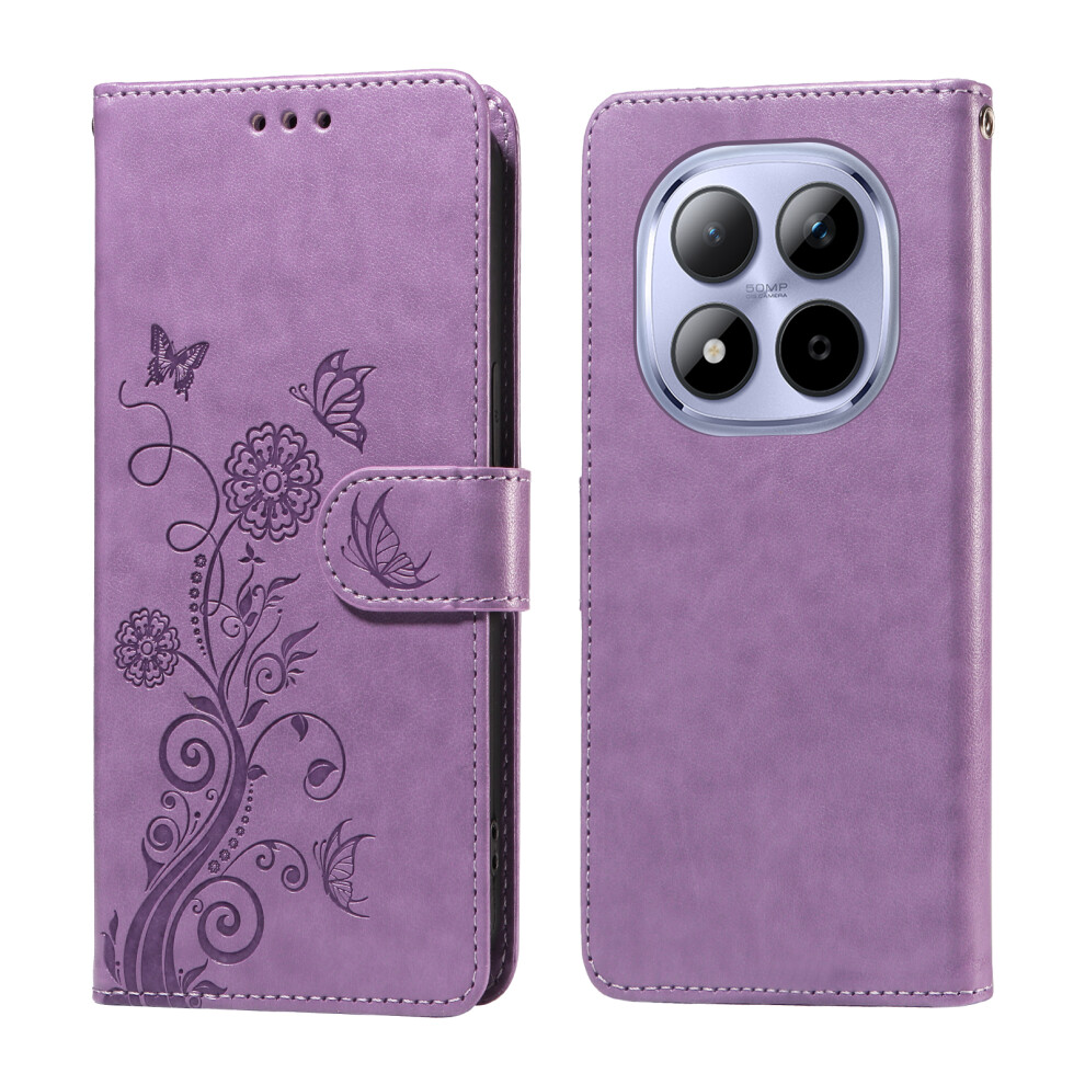 (Purple) For Xiaomi Redmi Note 15 Pro 5G Leather Case Butterfly Floral Imprint Wallet Stand Cover Purple 6914284899301