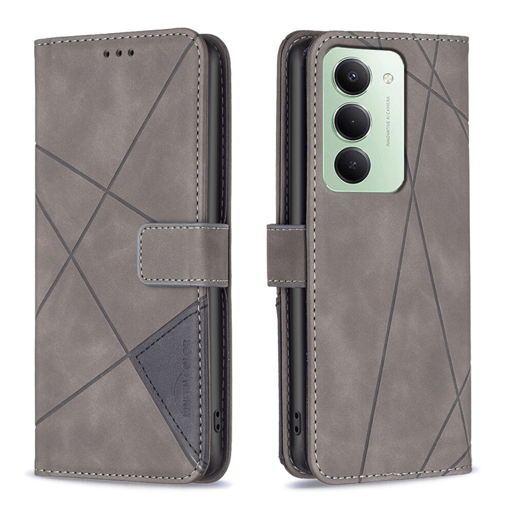 (Grey) For Xiaomi Redmi 15 5G (Global) (169Mm) Phone Case Binfen Color Wallet Stand Geometry Imprinted Leather Cover Grey 6914286951847