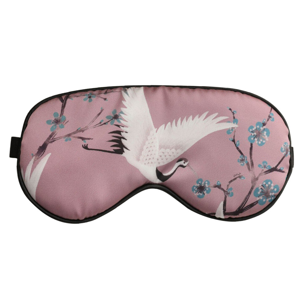 (Pink) Crane Pattern Satin Sleep Nap Eye Mask Adjustable Headband Shading Eye Cover